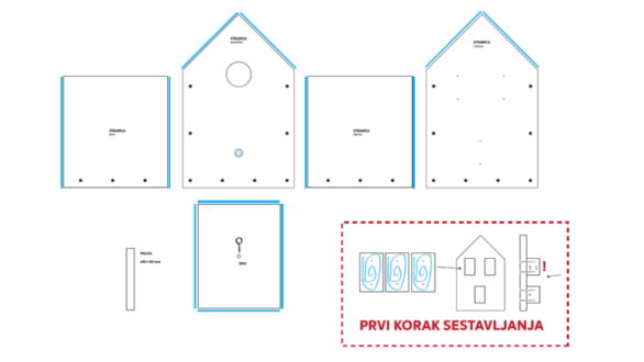 načrt ptičje hišice 1 korak